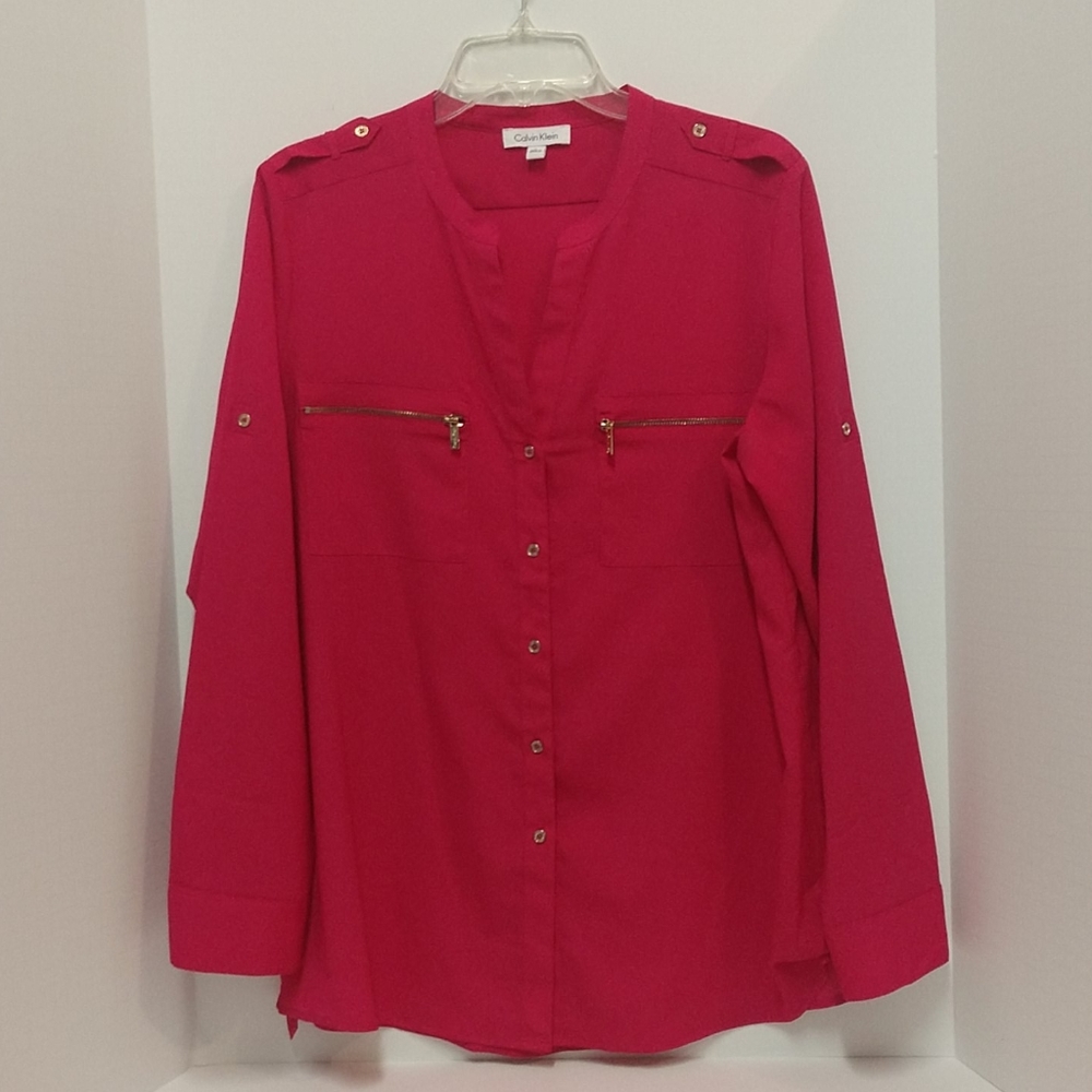 Pink Calvin Klein Blouse w/Gold Hardware  sz Large